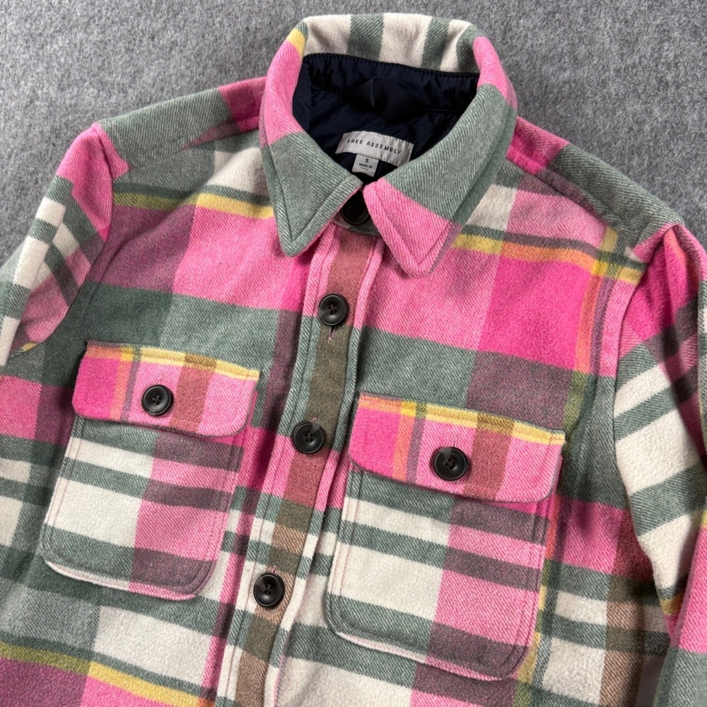 Free Assembly Womens Small Pink Plaid Wool Blend Flannel Shirt Jacket Shacket